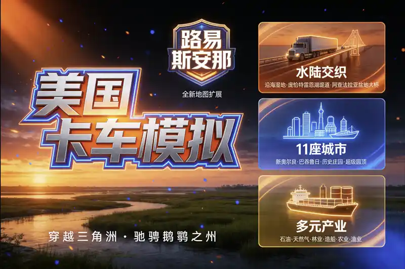 《美国卡车模拟》“路易斯安那州”全DLC解锁补丁发布！探索密西西比河三角洲