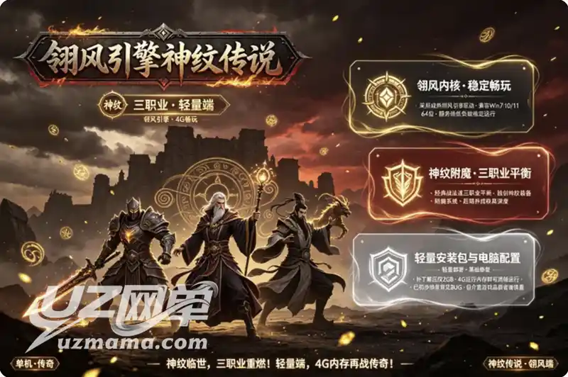 《神纹传说》三职业复古单机珍藏版：翎风引擎+铭文BUFF+假人陪玩，一键畅玩复古传奇