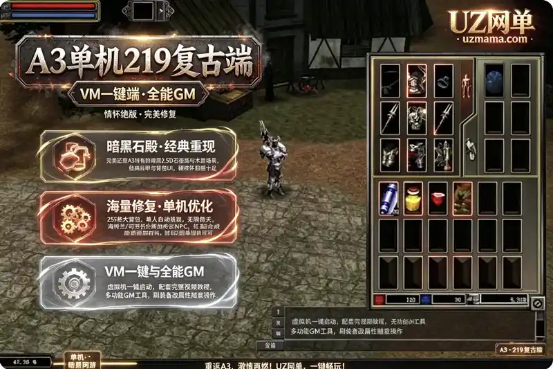 《A3》219复古单机珍藏版：虚拟机一键端+GM后台+完整攻略，重温韩国经典网游热血岁月