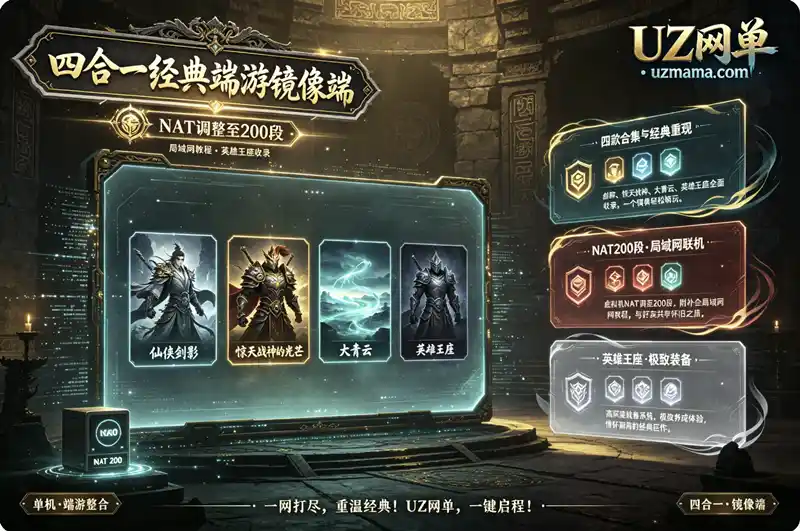 详细阅读:《剑踪+惊天战神+大青云+英雄王座》一体镜像端:四款经典端游整合,虚拟机NAT一键部署 《剑踪+惊天战神+大青云+英雄王座》一体镜像端:四款经典端游整合,虚拟机NAT一键部署